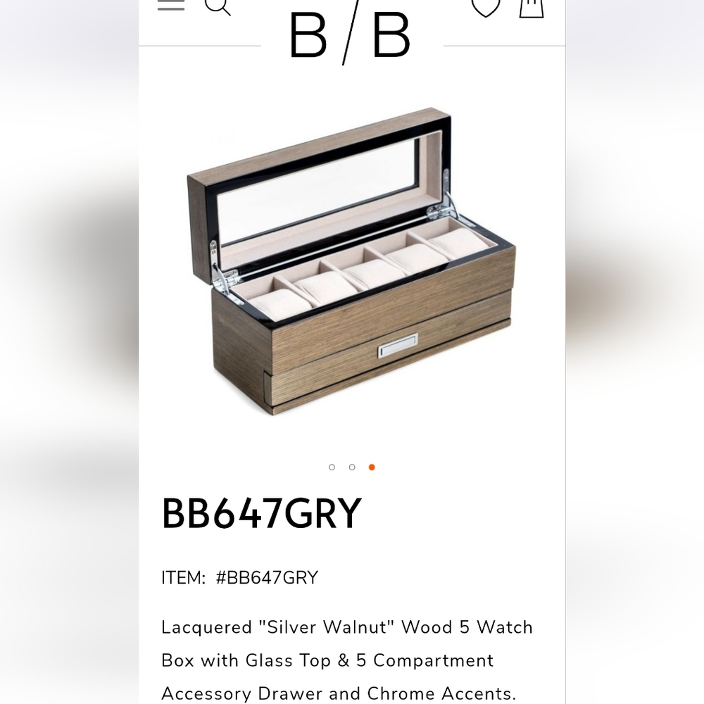 Bey-Berk Silver Walnut 5 Watch Box With 5 Compartment Accessory Drawer